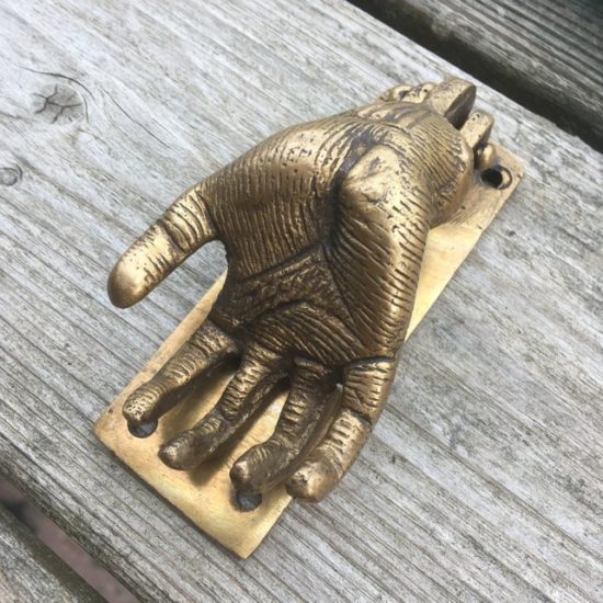 Open Hand Door Knocker in Solid Brass