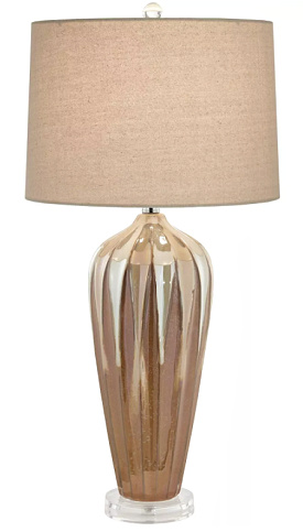 Possini Euro Design Mid Century Modern Table Lamp Ceramic Ivory Drip Glaze Fabric Drum Shade