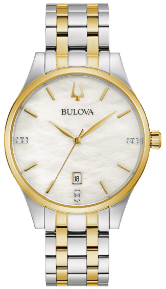 Bulova Womens Two Tone Stainless Steel Leather Bracelet Watch