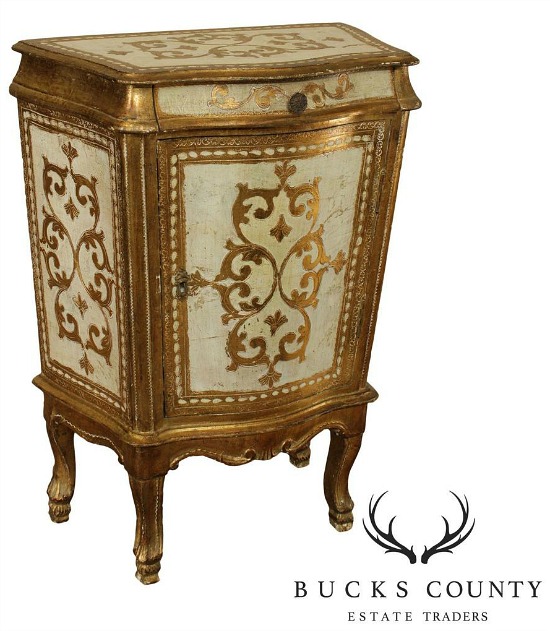 Italian Gilt and Cream Florentine Painted Vintage Accent Chest or Nightstand