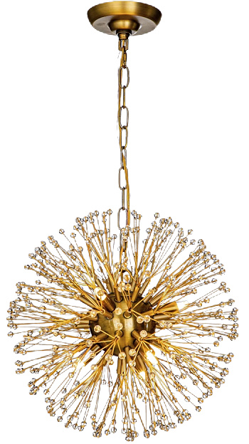 6-Lights Glam Antique Gold Crystal Beaded Glowworm Firefly Sputnik Globe Pendant Ceiling Lighting Chandelier