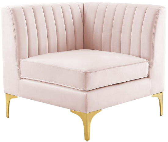 Triumph Channel Tufted Performance Velvet Sectional Sofa Corner Chair - Pink