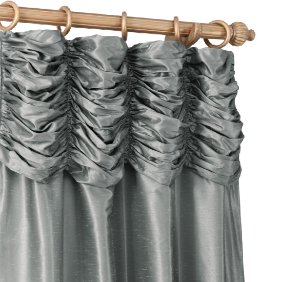 Storm Grey Ruched Vintage Textured Faux Dupioni Silk Curtain