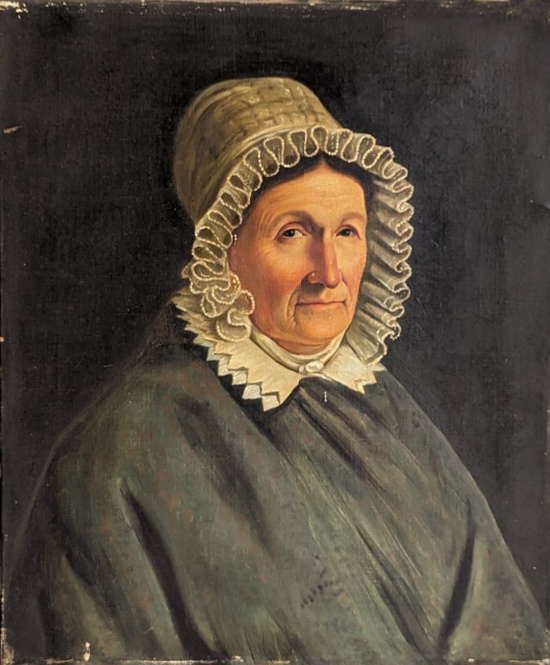 Antique Oil Portrait Painting Woman, French Bonnet, French Brocante