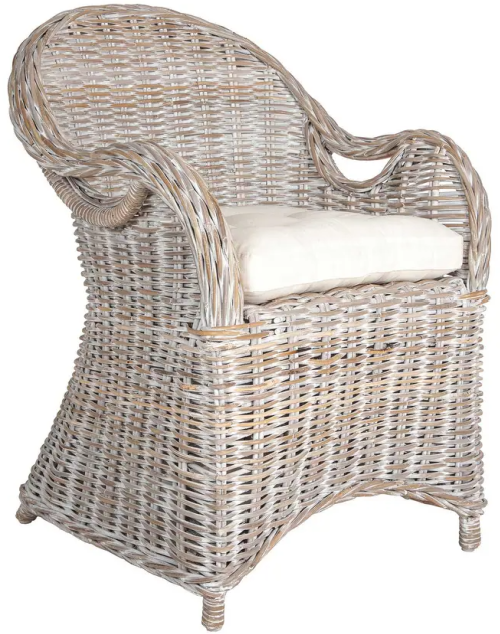 East at Main Rattan Handwoven Wicker Armchair with Cushion - Brown-White-Wash