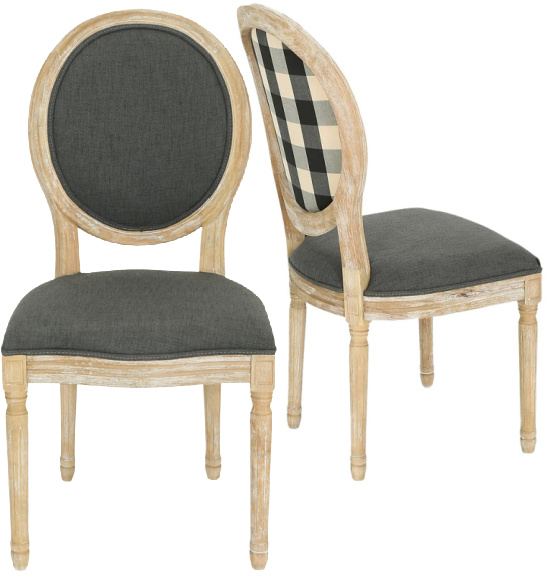 Dark Gray Fabric Dining Chairs with Black Checkerboard Back Design