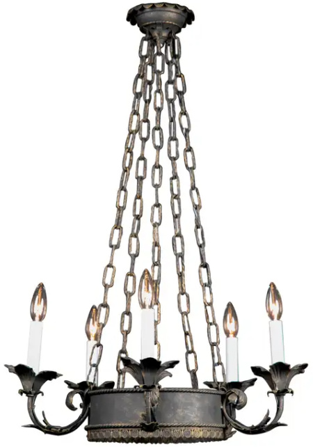 French Antique Empire Iron and Tole Chandelier, Late 19th Century