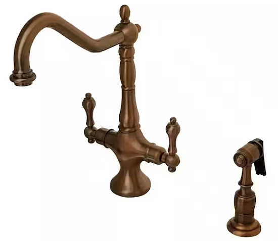 Kingston-Brass-Heritage-2-Handle-Kitchen-Faucet-with-Side-Sprayer-in-Antique-Copper