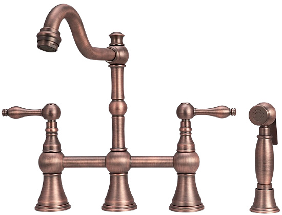 Kitchen Faucet with Side Sprayer in Antique Copper