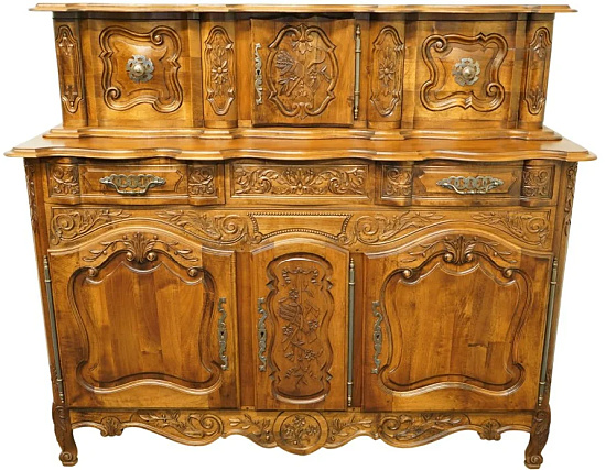 Vintage Antique Walnut Ornately Carved Louis XVI French Provincial Sideboard Buffet