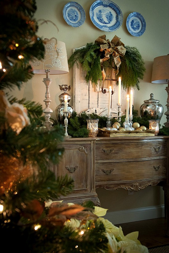 holiday decorated sideboard