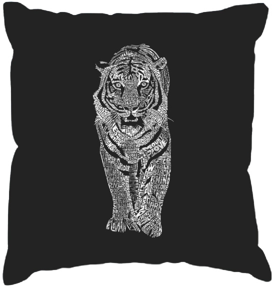 LA Pop Art 'Tiger' Black Cotton 17-inch Throw Pillow Cover