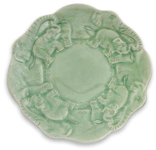 Elephant Theme Thai Celadon Ceramic Plate
