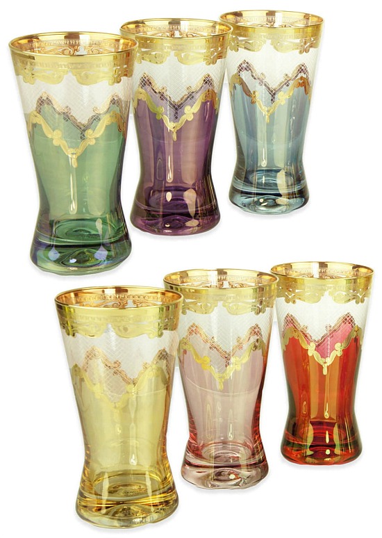 Classic Touch Tumblers with 24K Gold Artwork in Assorted Colors (Set of 6)