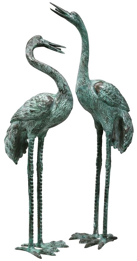 garden-crane-statue-set