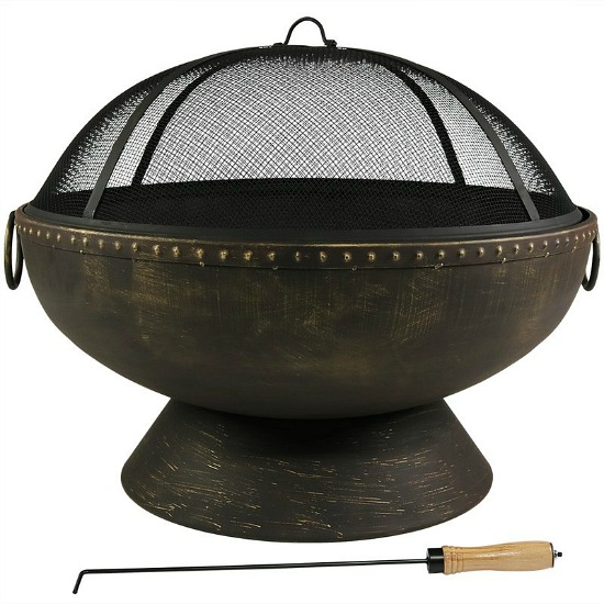 Hohman Firebowl Steel Wood Fire Pit with Handles and Spark Screen