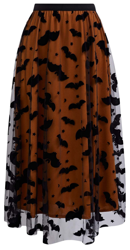 Velvet Bats Mesh Tulle Midi Skirt in Pumpkin