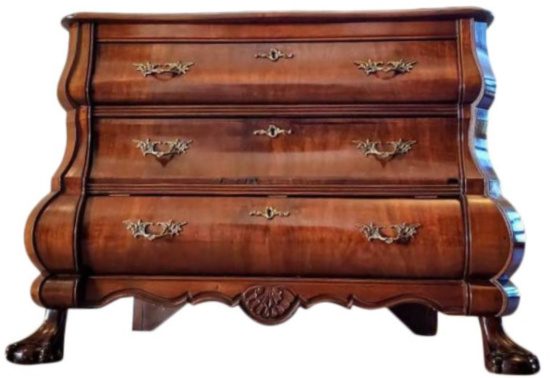 Antique French Mahogany Walnut Burl Bombe Chest Of Drawers Low Commode