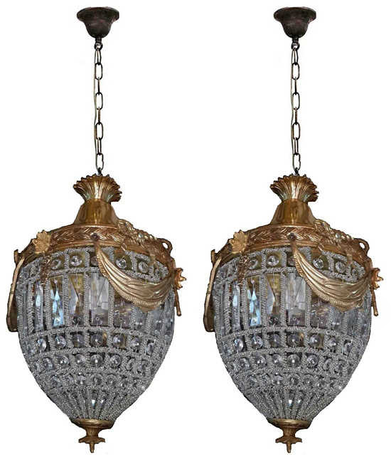Birdcage French Empire Brass Crystal Chandelier Basket Pendant 