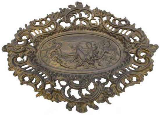 Burnished Gold Cast Iron Art Rococo Footed Tray