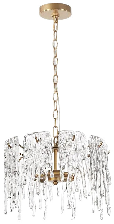 Crystal Modern Gold Drum Chandelier 3-Light Glam Brass Pendant Chandelier with Ice Drops Shade