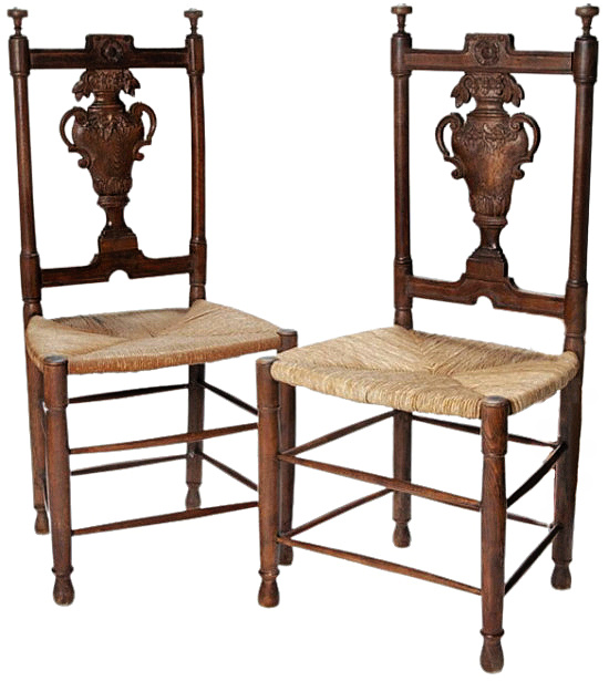 Handcarved French Rush Dining Chairs set of 4