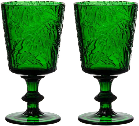 Jomop Handmade Colored Drinking Glasses Set Green Glassware (2, Wine Goblet)