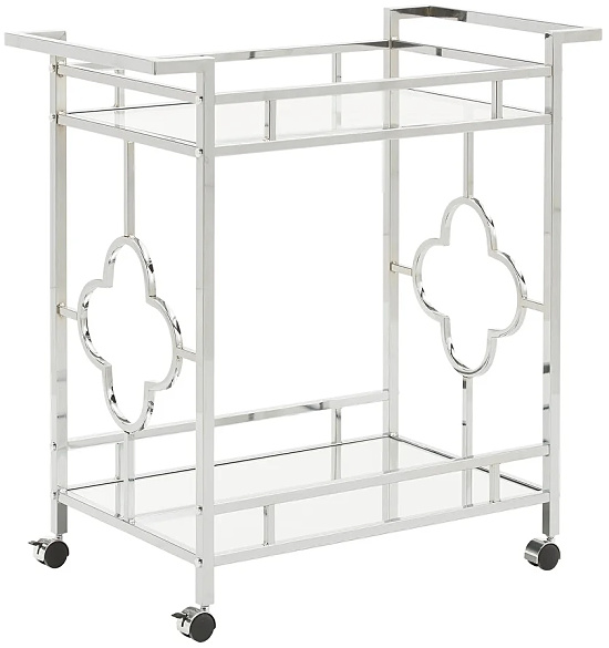 Chrome-Finish-Floral-Bar-Cart-with-Mirror-Bottom-and-Glass-Top