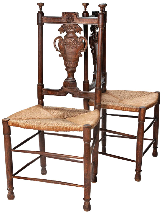 Handcarved French Rush Dining Chairs S/4