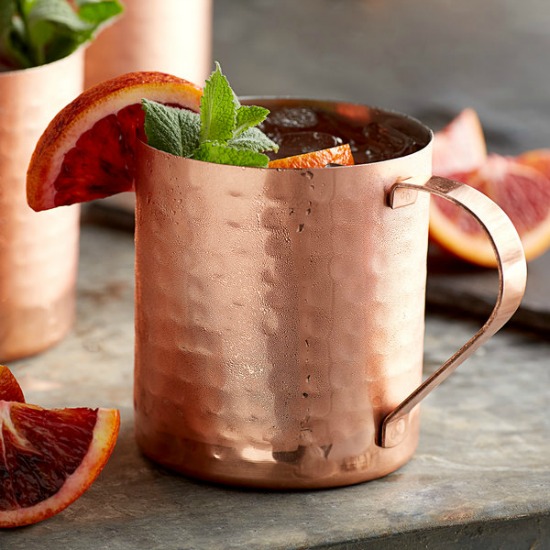 Acopa Alchemy 14 oz. Straight Sided Hammered Copper Moscow Mule Mug - 12/Pack