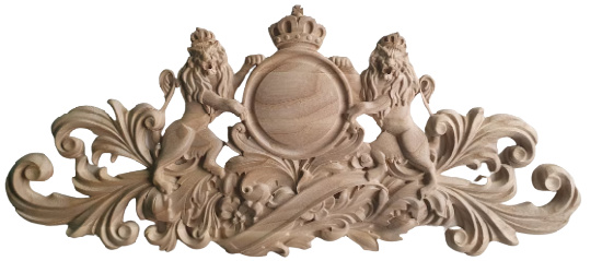 Wood decor lions, Onlay with lions, Cartouche Coat of arms