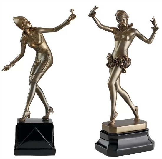 2 Piece Art Deco Dancers by Pierre Le Faguays (1892-1962) Figurine Set
