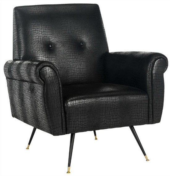 Safavieh Mid-Century Modern Glam Mira Leather Black Club Chair