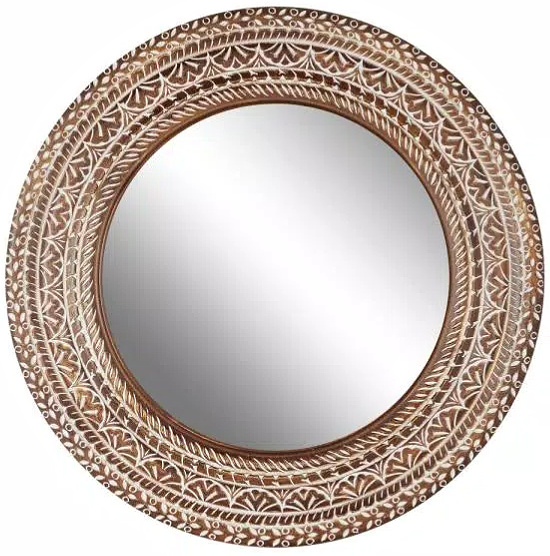 Large White And Natural Wood Carved Wall Mirror