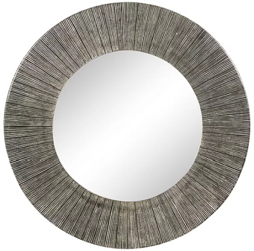 Ridge Road Décor 30.5-Inch Round Antique Aluminum Framed Wall Mirror in Silver