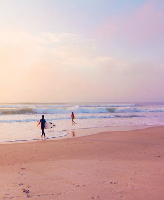 pastel beach sky waves surfing