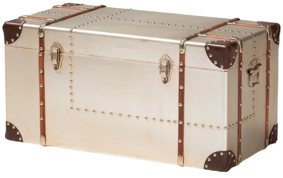 French Industrial Silver Metal Storage Trunk
