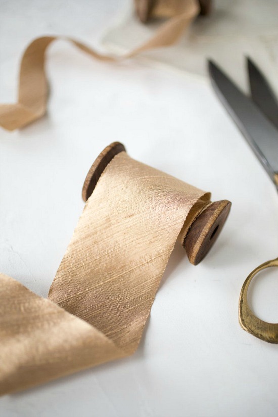 Gold Taupe Bias-Cut Dupioni Silk Ribbon