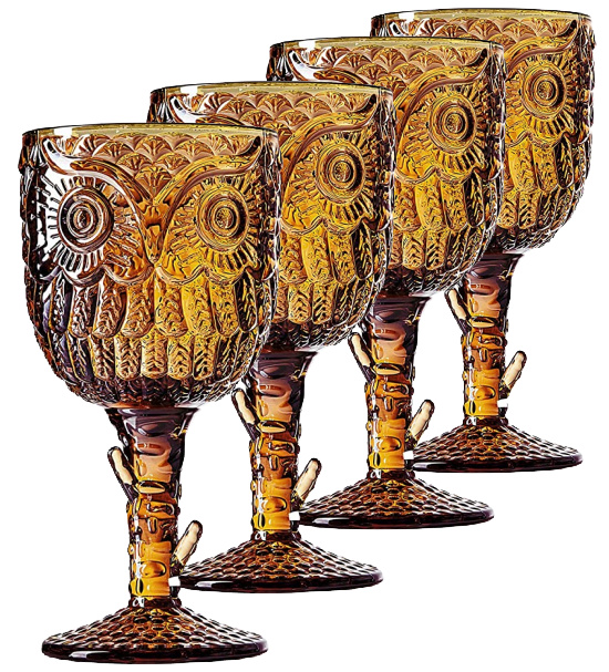 Godinger Owl Stemmed Glasses Goblets, Drinking Glass - Set of 4