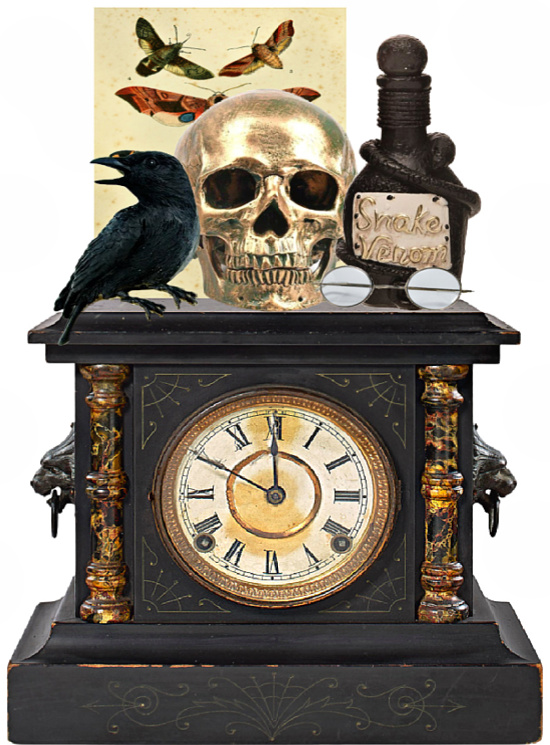 Halloween-decorated-mantel-clock