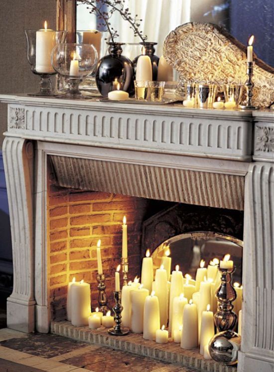 candles in fireplace