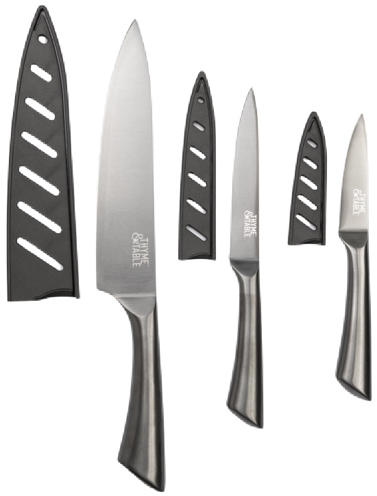 Thyme & Table Non-Stick Coated High Carbon Stainlless Steel Carbone Chef's Knives, 3 Piece Set