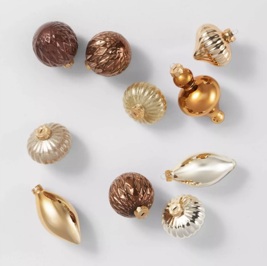 10ct Mixed Metals Glass Ornaments Gold Copper Bronze - Wondershop™