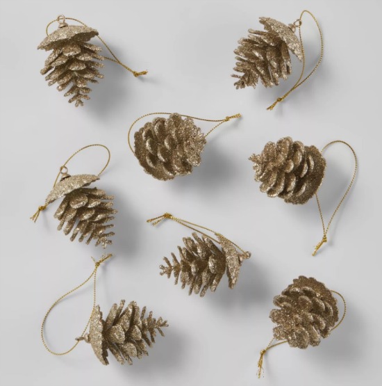 8ct Glitter Pine Cone Christmas Ornament Set Champagne - Wondershop™