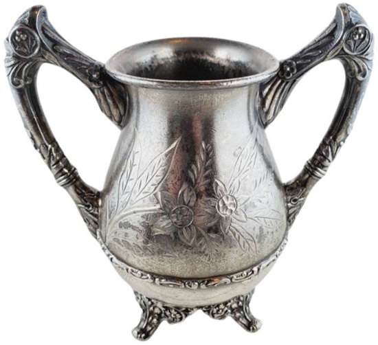1900s Silver Sugar Bowl Claw Foot Etched Flowers