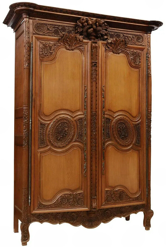 Antique Armoire, French Provincial Carved Oak Wedding, Cabriole Legs