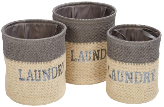 GrayNatural Nesting Paper Straw Laundry Baskets with Handles Set of 3