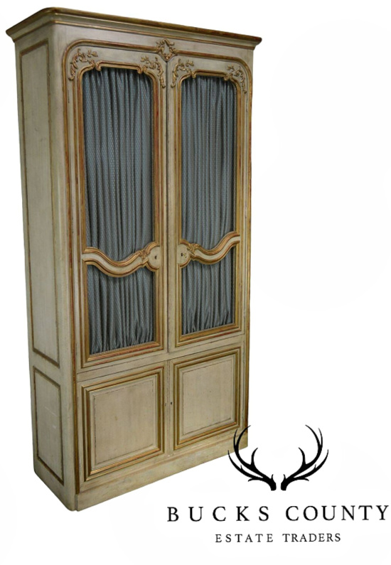 Maison Jansen French Louis XV Style Large Partial Gilt Painted Armoire Cabinet