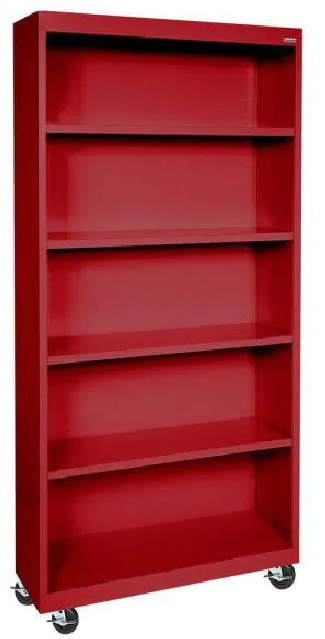 Red Metal 5-shelf Cart Bookcase with Adjustable Shelves