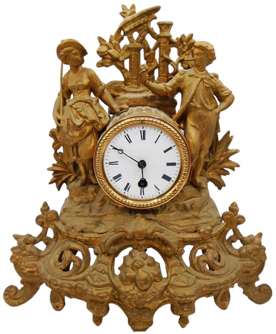 19th Century French Gilt Ornate Figurine Mantel Clock